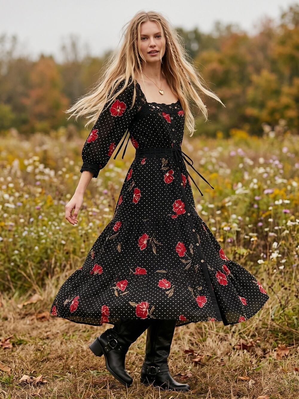 Free People Bohemian Witchy Cottage Ethereal Morning Meadows Maxi Dress Large